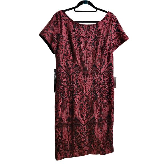 JS COLLECTIONS Embroidered Sheath Dress In Garnet Black Size 14 - Picture 1 of 6